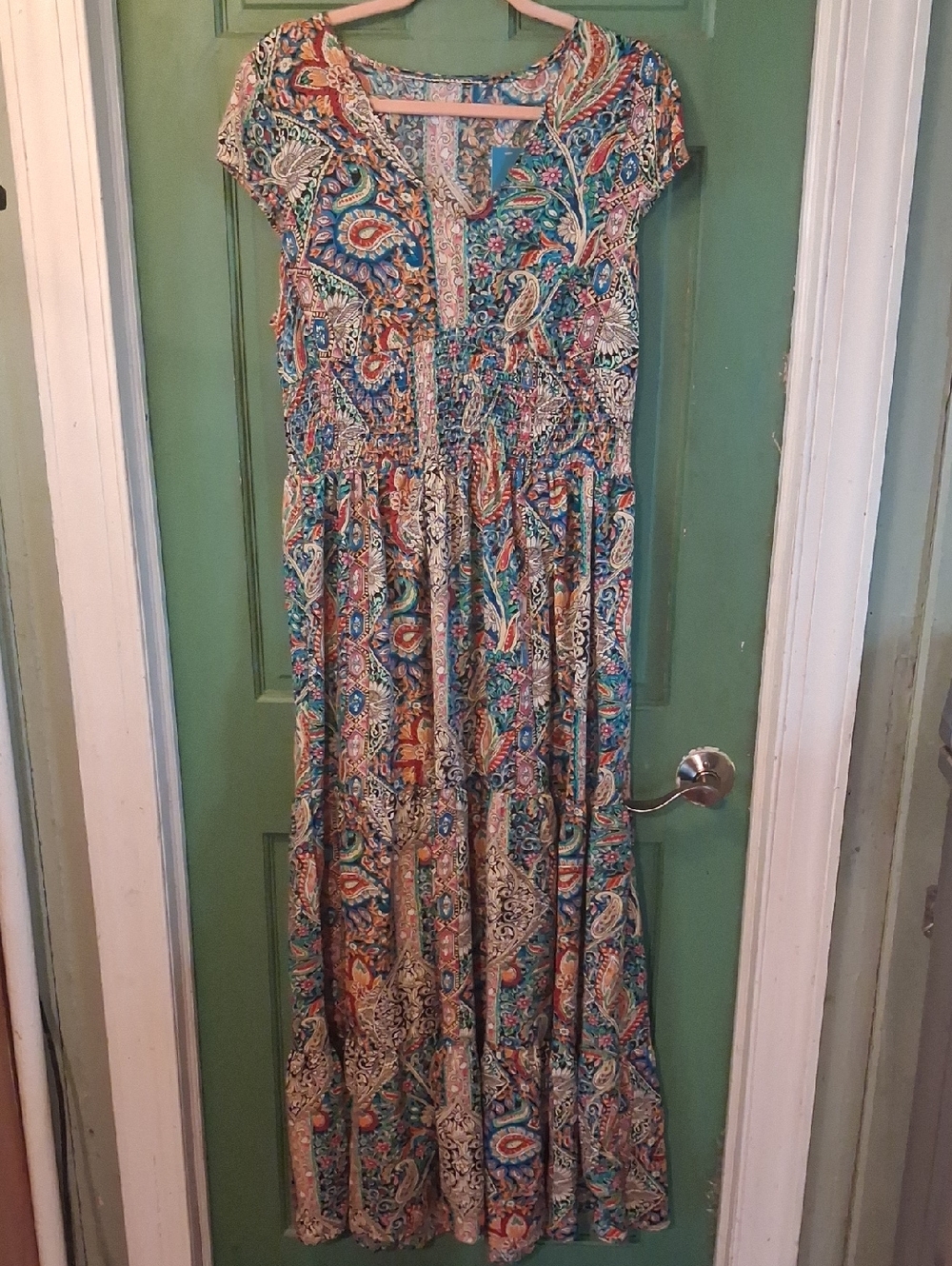 Cupshe Teal and Coral Paisley Maxi Dress